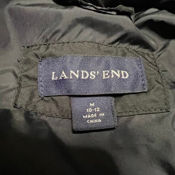 Lands End Down Puffer Coat Womens Medium 10-12 Black Insulated Long Parka Jacket - Picture 9 of 11